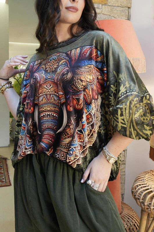 Lomi Mandala Stretch Velour Sweatshirt Olive /19 **